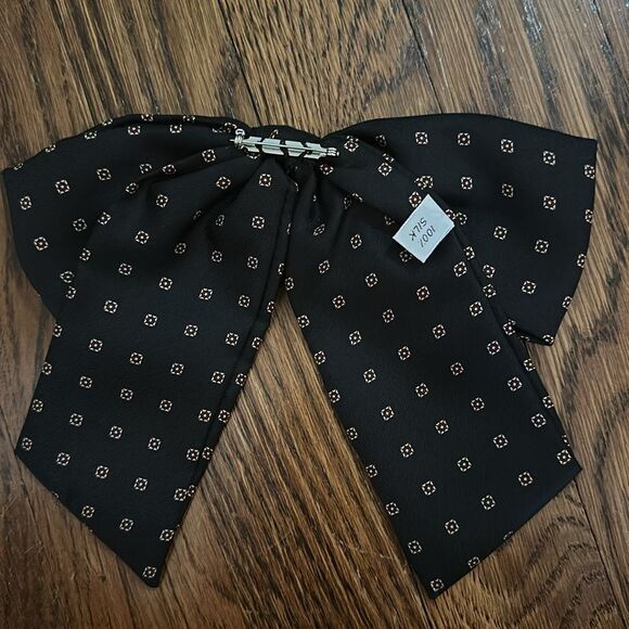 Vintage 80s Van Horn Designs Black Paisley Silk Pin On Bow Tie Scarf - Picture 3 of 7